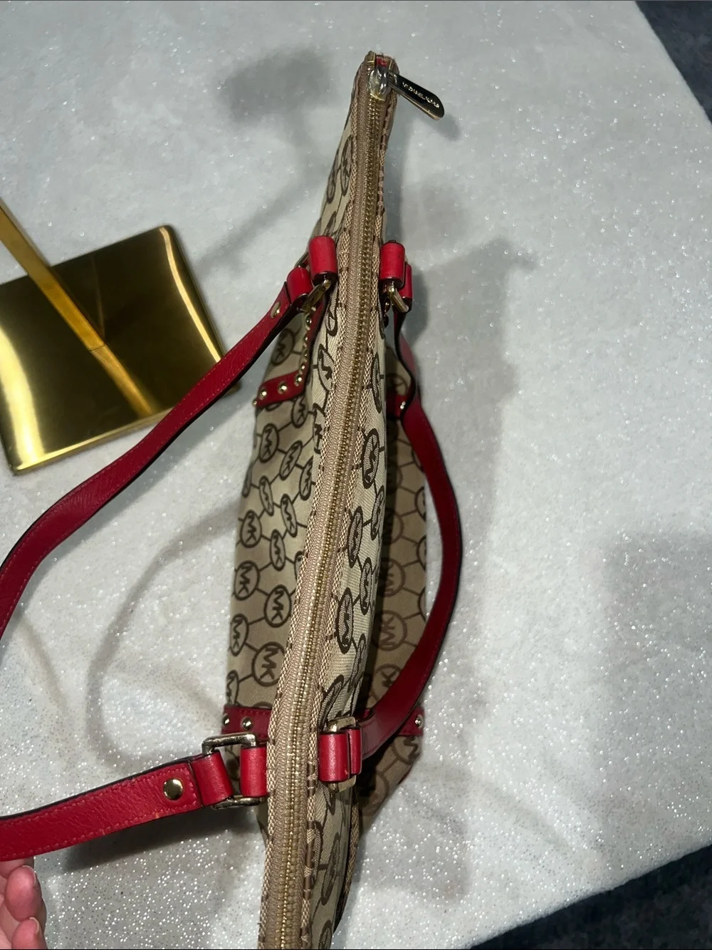Michael Kors Beige Logo Tote with Red Trim - Picture 6 of 11